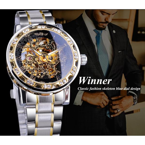 winner transparent fashion diamond luminous gear movement royal design men brand male mechanical skeleton wrist watch, Slivery;brown
winner transparent fashion diamond luminous gear movement royal design men brand male mechanical skeleton wrist watch, Slivery;brown