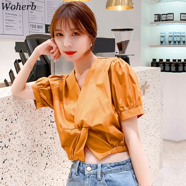 woherb solid pleated bow blusa feminina v neck short crop blouse summer short sleeve slim women shirt korean modis 2020, White
woherb solid pleated bow blusa feminina v neck short crop blouse summer short sleeve slim women shirt korean modis 2020, White