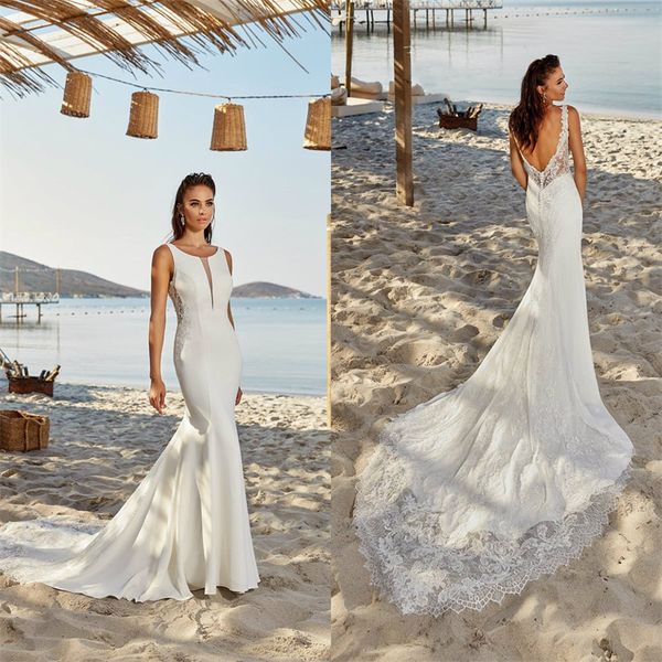 elegant mermaid wedding dresses jewel sleeveless appliqued lace bridal dress backless ruched satin sweep train custom made bridal gown, White
elegant mermaid wedding dresses jewel sleeveless appliqued lace bridal dress backless ruched satin sweep train custom made bridal gown, White