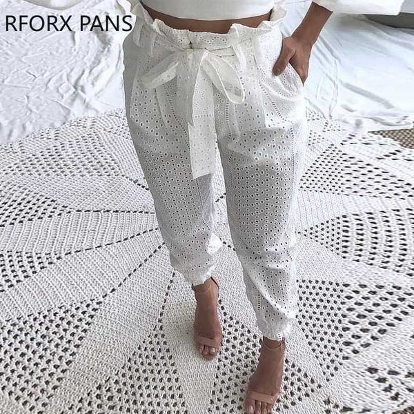 paperbag waist broderie lace casual pants, Black;white 
paperbag waist broderie lace casual pants, Black;white