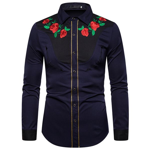 mens rose embroidery patchwork shirts spring designer lapel neck long sleeve american west style casual shirt man fashion clothes, White;black
mens rose embroidery patchwork shirts spring designer lapel neck long sleeve american west style casual shirt man fashion clothes, White;black