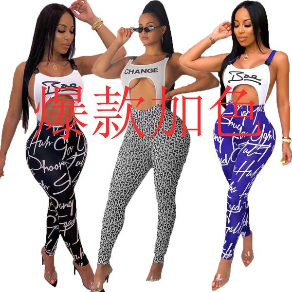 european and american women's independent station fashion character letter printing suspender jumpsuit, Black;white
european and american women's independent station fashion character letter printing suspender jumpsuit, Black;white