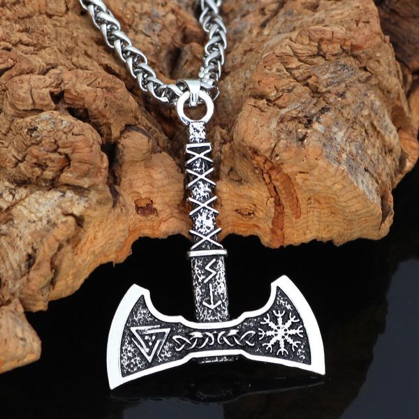 norse viking valknut valknut knot rune axe pendant necklace stainless steel with gift bag, Silver
norse viking valknut valknut knot rune axe pendant necklace stainless steel with gift bag, Silver