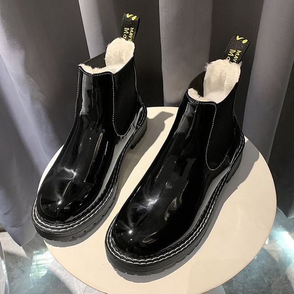 hkxn 2019 new vintage british style women round toe flat slip on boots casual patent leather velvet shoes, Black
hkxn 2019 new vintage british style women round toe flat slip on boots casual patent leather velvet shoes, Black