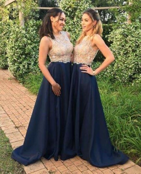 2019 formal navy blue long bridesmaid dresses jewel neck beaded champagne gold sheer lace bodice a line satin bottom bridesmaids formal gown, White;pink
2019 formal navy blue long bridesmaid dresses jewel neck beaded champagne gold sheer lace bodice a line satin bottom bridesmaids formal gown, White;pink