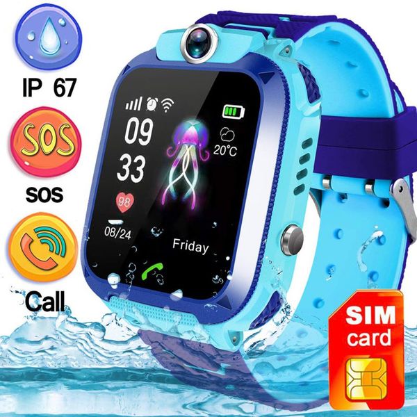 

children's smart waterproof watch sos positioning tracking language intercom remote monitoring smart watch, Blue