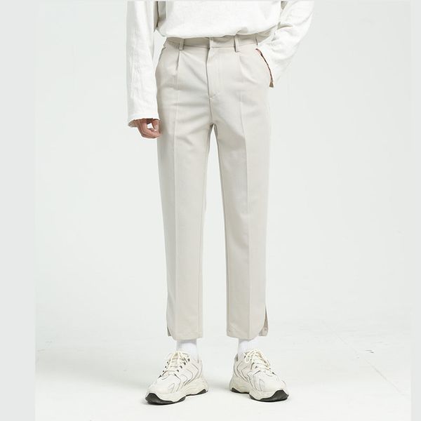 men's suits & blazers men solid color casual ankle length pencil suit pant male korea japan style streetwear black white trousers, White;black
men's suits & blazers men solid color casual ankle length pencil suit pant male korea japan style streetwear black white trousers, White;black