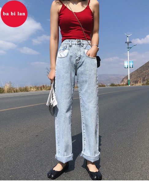 new 2020 high waist jeans female light blue female jeans wide leg for women pants