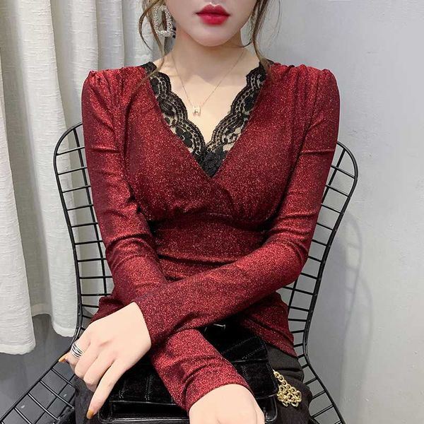women's t-shirt 2021 spring autumn korean clothes patchwork lace shiny women ropa mujer bottoming shirt slim tees t9d007, White
women's t-shirt 2021 spring autumn korean clothes patchwork lace shiny women ropa mujer bottoming shirt slim tees t9d007, White