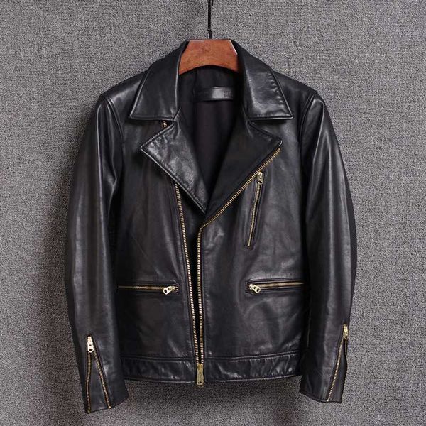 men's leather & faux sheepskin vegetable tanned motorcycle japanese style lapel jacket slim short coat, Black
men's leather & faux sheepskin vegetable tanned motorcycle japanese style lapel jacket slim short coat, Black