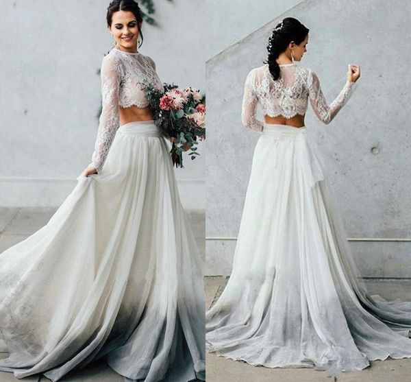 2019 spring summer two piece wedding dresses with long sleeves a line chiffon boho lace bride dresses beach style bohemian, White
2019 spring summer two piece wedding dresses with long sleeves a line chiffon boho lace bride dresses beach style bohemian, White