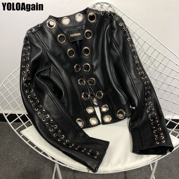 yoloagain женщины натуральная кожаная куртка дамы high street пустоты из-за черной короткой реальной кожаной куртки, Black
yoloagain женщины натуральная кожаная куртка дамы high street пустоты из-за черной короткой реальной кожаной куртки, Black
