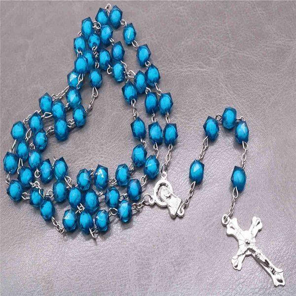 new stylish crystal cross bead necklace. blue crystal beads rosary necklace christian religious prayer, blessing beads, Silver
new stylish crystal cross bead necklace. blue crystal beads rosary necklace christian religious prayer, blessing beads, Silver