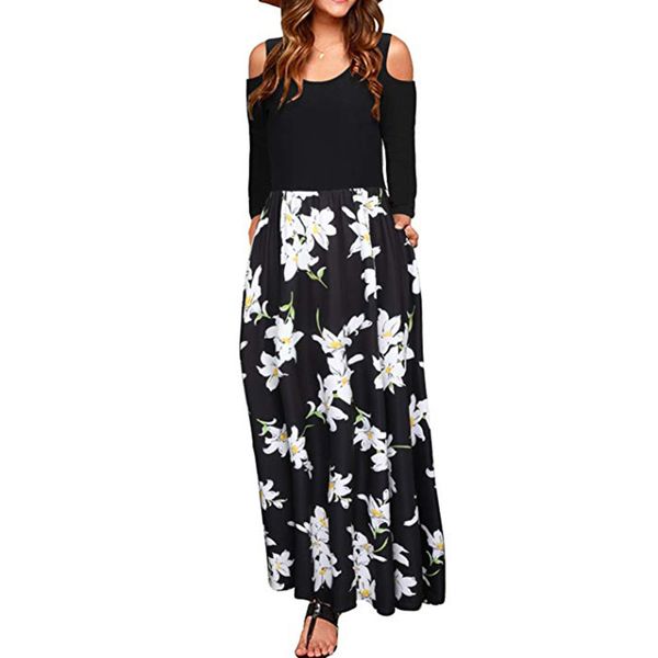 fashion summer dress female women cold shoulder floral print elegant maxi long sleeve dress with pocket elbise robe vestidos, Black;gray
fashion summer dress female women cold shoulder floral print elegant maxi long sleeve dress with pocket elbise robe vestidos, Black;gray