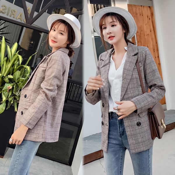 2020 fashion plaid women blazer coat retro button lattice suit jacket with shoulder pads jacket blazer female casual coats, White;black
2020 fashion plaid women blazer coat retro button lattice suit jacket with shoulder pads jacket blazer female casual coats, White;black