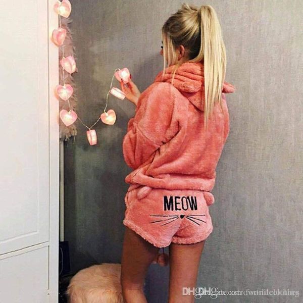 women pajama sets fashion hoodies shorts cute meow cat designer flannel suits sleepwear, Black;red
women pajama sets fashion hoodies shorts cute meow cat designer flannel suits sleepwear, Black;red