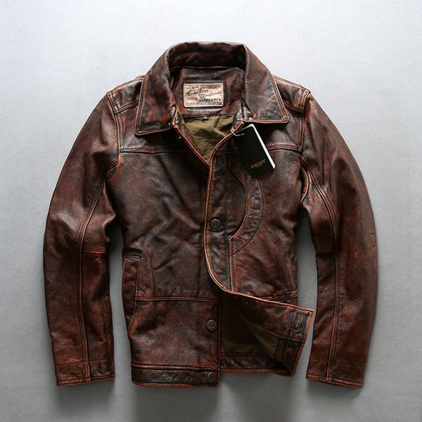 2019 men's vintage cowhide jacket motorcycle genuine leather brand designer single breasted jackets autumn spring coat, Black
2019 men's vintage cowhide jacket motorcycle genuine leather brand designer single breasted jackets autumn spring coat, Black