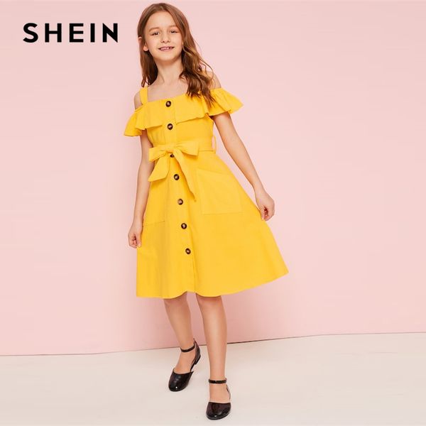 shein kiddie cold shoulder ruffle trim belted boho shirt dress kids 2019 summer button front high waist knee length cute dress, Red;yellow
shein kiddie cold shoulder ruffle trim belted boho shirt dress kids 2019 summer button front high waist knee length cute dress, Red;yellow