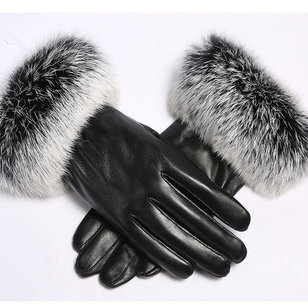 women 2020 black sheepskin leather gloves autumn winter warm rabbit fur mittens est velvet wind water proof, Blue;gray
women 2020 black sheepskin leather gloves autumn winter warm rabbit fur mittens est velvet wind water proof, Blue;gray