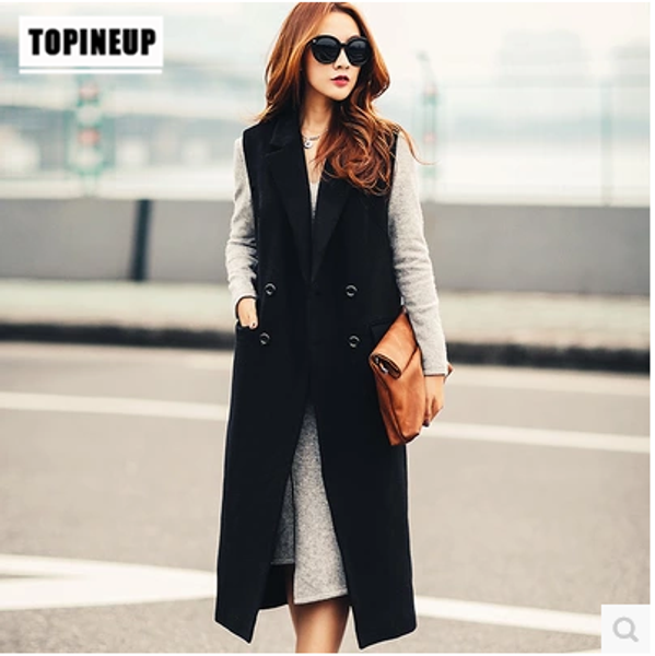 new european and american woolen jacket waistcoat double-breasted long fashionable waistcoat overcoat, Black;white
new european and american woolen jacket waistcoat double-breasted long fashionable waistcoat overcoat, Black;white