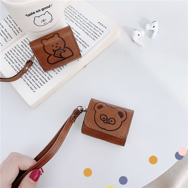 wristlet pu leather brown bear headphone bag for apple airpods pro case cover bag
wristlet pu leather brown bear headphone bag for apple airpods pro case cover bag