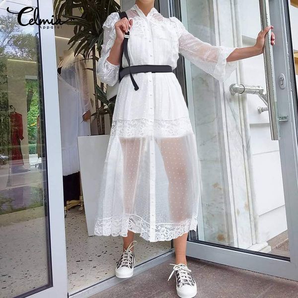 s-5xl 2019 celmia women lantern sleeve tulle lace dress see-through long maxi dress casual loose mesh sheer party vestidos, Black;gray
s-5xl 2019 celmia women lantern sleeve tulle lace dress see-through long maxi dress casual loose mesh sheer party vestidos, Black;gray