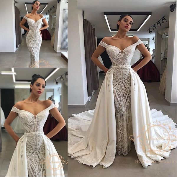 gorgeous mermaid lace arabic wedding dresses off the shoulder detachable train customize dubai wedding gowns robe de mariee, White
gorgeous mermaid lace arabic wedding dresses off the shoulder detachable train customize dubai wedding gowns robe de mariee, White