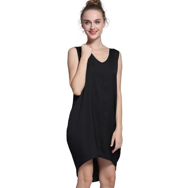 

vintage solid summer dress 2019 women tank mini sundress v neck high low hem loose casual asymmetric shift dress black vestidos, Black;gray