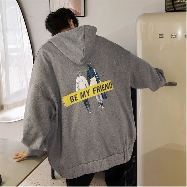 2019 spring and summer new men's youth japanese version of harajuku style couple long-sleeved loose casual hooded cotton jacket, Black
2019 spring and summer new men's youth japanese version of harajuku style couple long-sleeved loose casual hooded cotton jacket, Black