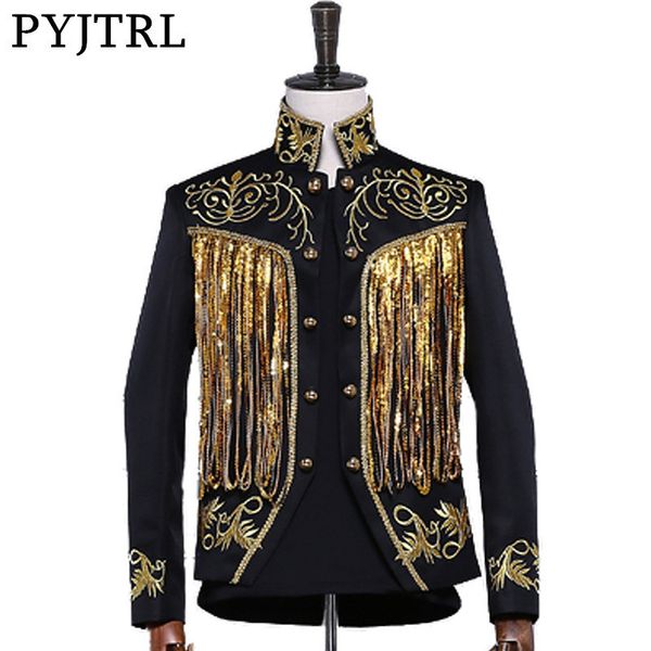 pyjtrl men's gold silver twinkle tassel sequins embroidery double breasted stage singer suit jacket men slim fit blazer designs, White;black
pyjtrl men's gold silver twinkle tassel sequins embroidery double breasted stage singer suit jacket men slim fit blazer designs, White;black
