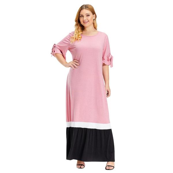 summer women casual long dress pink bow tie short sleeve contrast color patchw maxi dresses vestidos plus size islamic clothing, Red
summer women casual long dress pink bow tie short sleeve contrast color patchw maxi dresses vestidos plus size islamic clothing, Red
