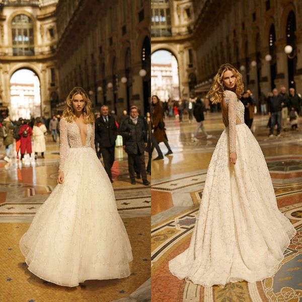 2020 boho berta wedding dresses lace appliqued a line long sleeves deep v neck beach wedding dress custom made backless bridal gowns, White
2020 boho berta wedding dresses lace appliqued a line long sleeves deep v neck beach wedding dress custom made backless bridal gowns, White