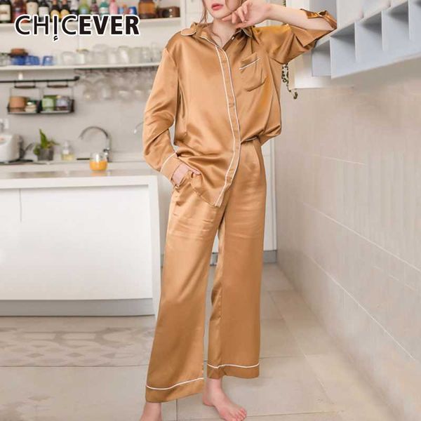 two piece dress chicever satin set women lapel collar long sleeve casual shirt high waist pocket trouser female suits 2021 summer, White 
two piece dress chicever satin set women lapel collar long sleeve casual shirt high waist pocket trouser female suits 2021 summer, White