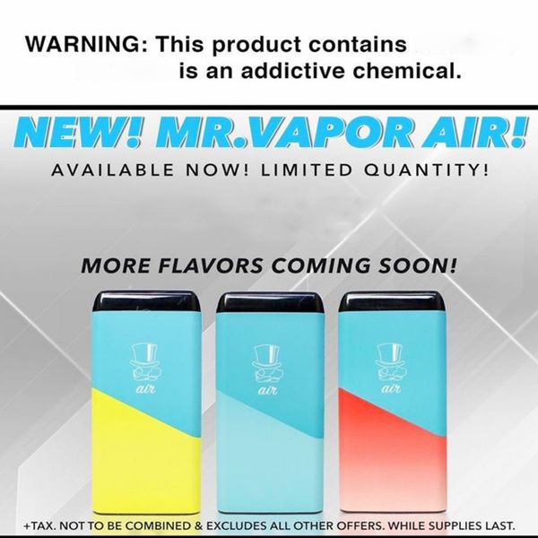 MR VAPOR AIR Одноразовые Комплект устройств 500puffs 3мл Pod Картридж 350mAh Аккумулятор Mr Air Bar Испаритель Pen Опустошите
MR VAPOR AIR Одноразовые Комплект устройств 500puffs 3мл Pod Картридж 350mAh Аккумулятор Mr Air Bar Испаритель Pen Опустошите