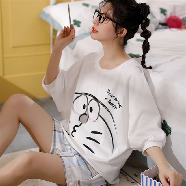 summer cotton cartoon doraemon cute printed pajamas two suit female sleepwear two-piece short-sleeved pants home service xxl, Black;red
summer cotton cartoon doraemon cute printed pajamas two suit female sleepwear two-piece short-sleeved pants home service xxl, Black;red