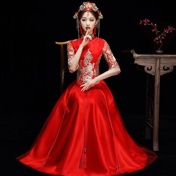 chinese traditional dress red wedding qipao cheongsam cotton vintage oriental dresses long evening gowns women robe chinoise
chinese traditional dress red wedding qipao cheongsam cotton vintage oriental dresses long evening gowns women robe chinoise