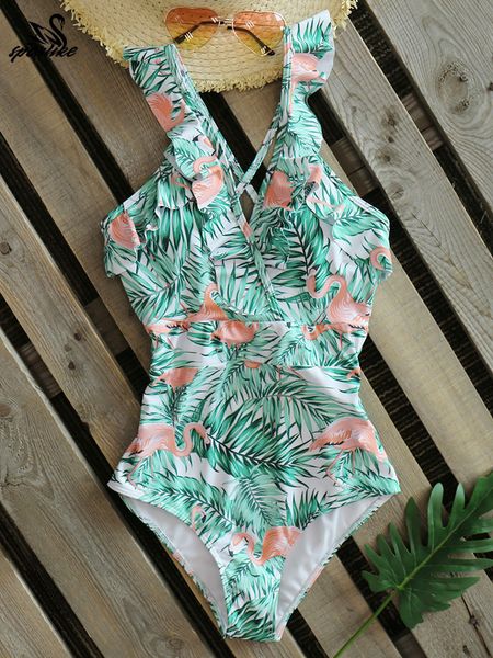 off the shoulder leaves print ruffled falbala one piece swimsuit summer bikini 2019 women beach bathing suit swimwear, White;black
off the shoulder leaves print ruffled falbala one piece swimsuit summer bikini 2019 women beach bathing suit swimwear, White;black