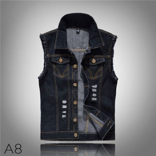jacket punk fashion cool jean retro men's shirt vest sleeveless mens denim coat, Black 
jacket punk fashion cool jean retro men's shirt vest sleeveless mens denim coat, Black