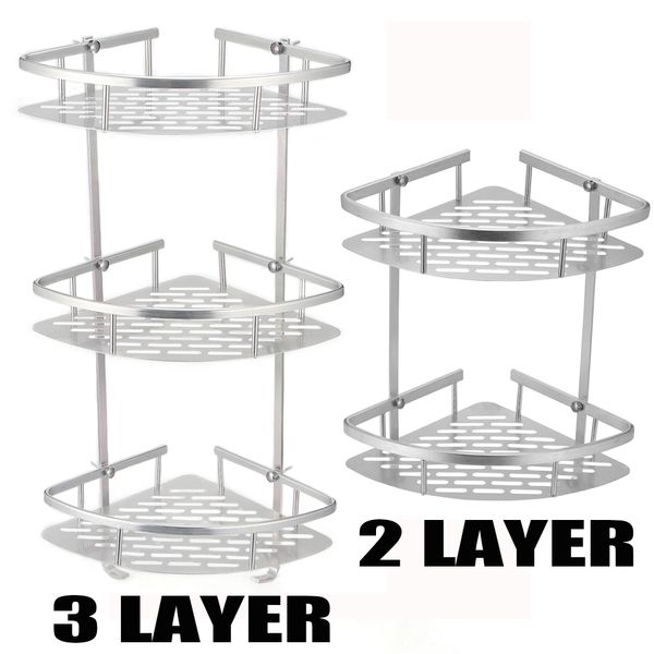 

for shampoo soap cosmetic basket holder 2 layer bathroom shower shelf corner aluminum triangular rack storage organizer