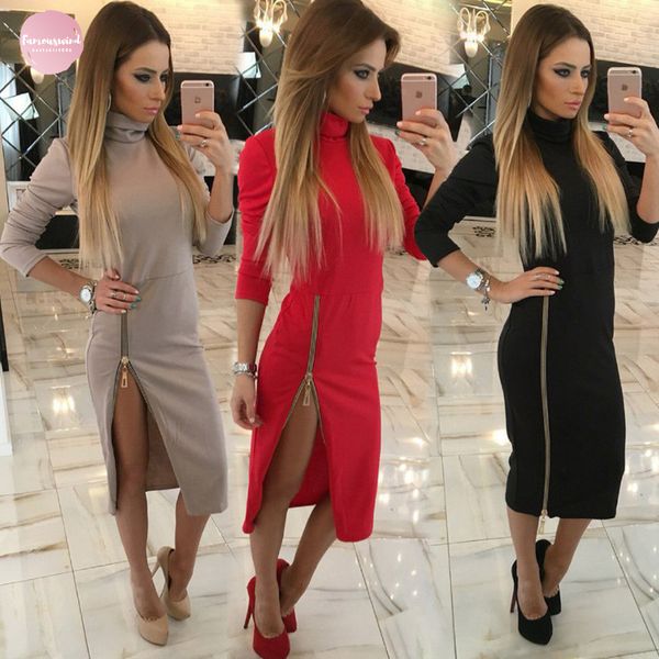 2019 high neck women dress long sleeve formal causal turtle neck dress with zipper midi dresses spring elegant designer clothes, Black;gray
2019 high neck women dress long sleeve formal causal turtle neck dress with zipper midi dresses spring elegant designer clothes, Black;gray