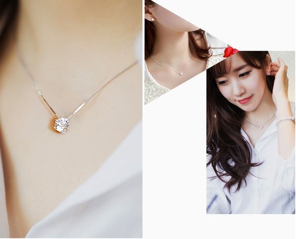 s925 silver jewelry single diamond zircon crystal clavicle necklace fashion simple pendant, White
s925 silver jewelry single diamond zircon crystal clavicle necklace fashion simple pendant, White