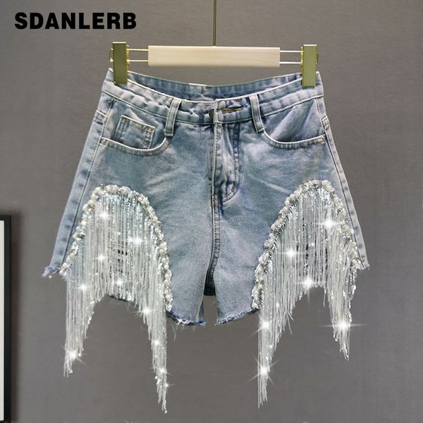 2020 new women's summer denim pants new european style heavy beaded sequin fringed denim shorts female wide-leg shorts jeans, Blue
2020 new women's summer denim pants new european style heavy beaded sequin fringed denim shorts female wide-leg shorts jeans, Blue