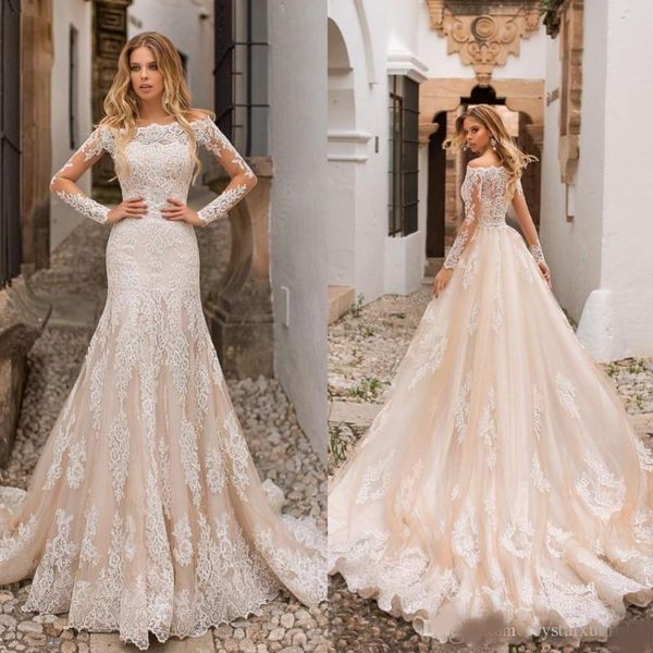 2020 luxurious mermaid wedding dresses champagne off shoulder lace long sleeves middle east with detachable train plus size bridal gowns, White
2020 luxurious mermaid wedding dresses champagne off shoulder lace long sleeves middle east with detachable train plus size bridal gowns, White