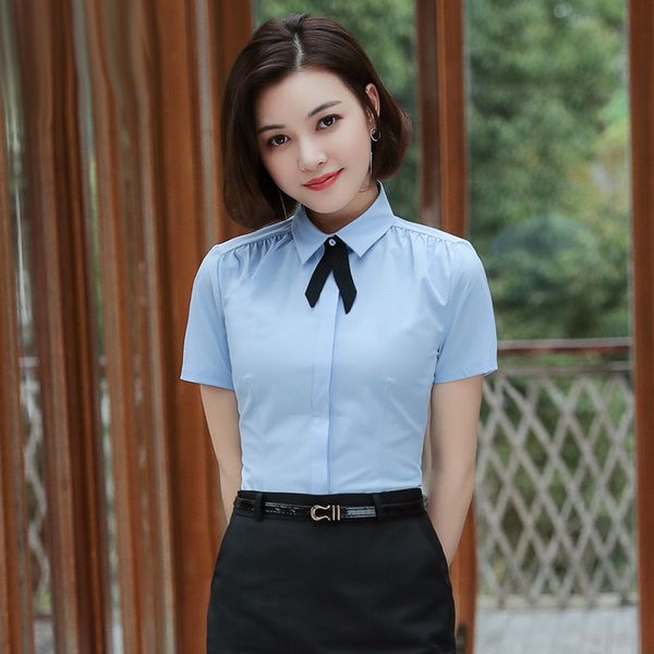 short sleeve shirt woman occupation ol suit-dress correct dress white self-cultivation thin bow shirt work clothes, Black;brown
short sleeve shirt woman occupation ol suit-dress correct dress white self-cultivation thin bow shirt work clothes, Black;brown