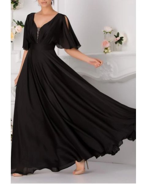 a-line elegant formal evening dress v neck short sleeve floor length chiffon with pleats 1879, Black;red
a-line elegant formal evening dress v neck short sleeve floor length chiffon with pleats 1879, Black;red