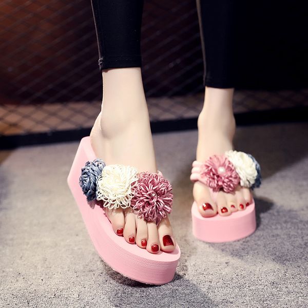 fashion beach women slippers med wedges platform flip flops summer floral platform open toe outdoor shoes, Black 
fashion beach women slippers med wedges platform flip flops summer floral platform open toe outdoor shoes, Black