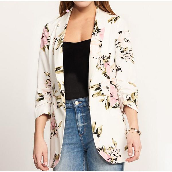 vintage notched floral female jacket white print casual jackets for women elegant ladies blazers, White;black
vintage notched floral female jacket white print casual jackets for women elegant ladies blazers, White;black