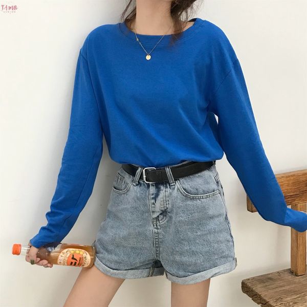 22 solid color long sleeve t shirt women kpop chic loose o neck cotton t shirt black harajuku kawaii simple basic tshirt, White
22 solid color long sleeve t shirt women kpop chic loose o neck cotton t shirt black harajuku kawaii simple basic tshirt, White