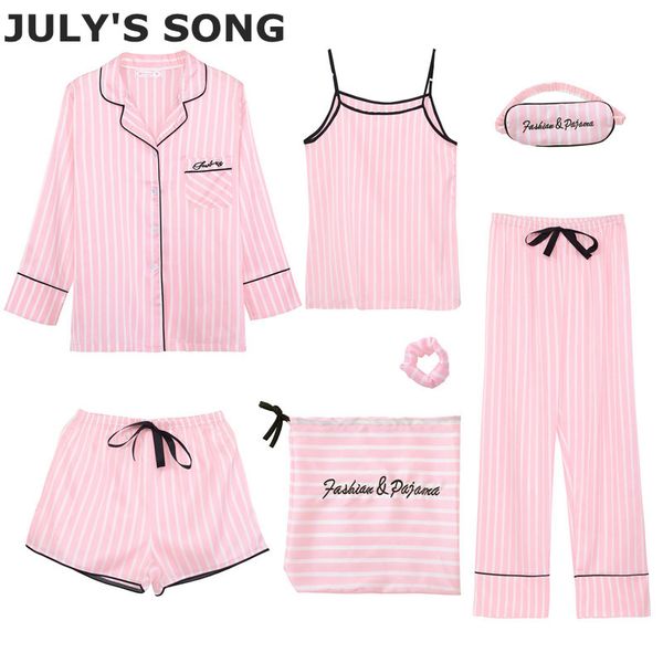 july's song pink women's 7 pieces pajamas sets emulation silk striped pajamas women sleepwear sets spring summer autumn homewear, Blue;gray
july's song pink women's 7 pieces pajamas sets emulation silk striped pajamas women sleepwear sets spring summer autumn homewear, Blue;gray