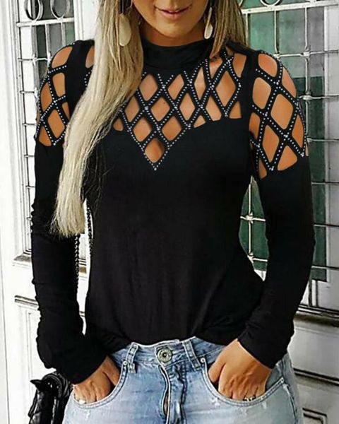 mesh pullover tshirt 2019 new spring autumn women long sleeve cold shoulder lace hollow out diamonds rivet t shirts, White
mesh pullover tshirt 2019 new spring autumn women long sleeve cold shoulder lace hollow out diamonds rivet t shirts, White